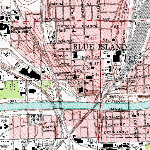 Topographic Map of Whittier Campus Kerr Middle School, IL