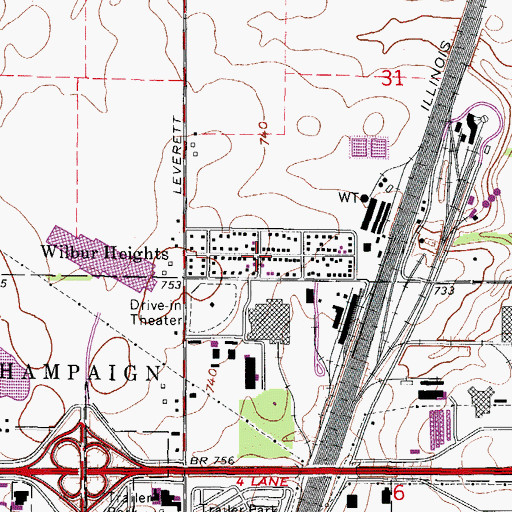 Topographic Map of Wilbur Heights, IL