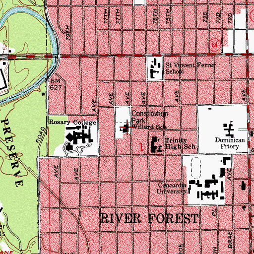 Topographic Map of Willard Elementary School, IL