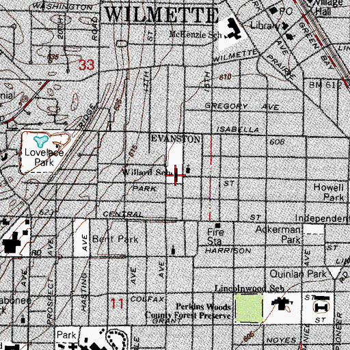 Topographic Map of Willard Elementary School, IL