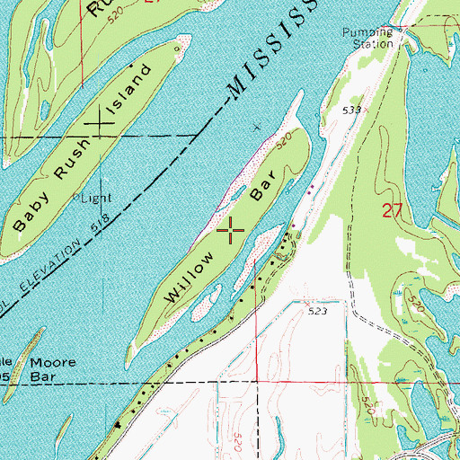 Topographic Map of Willow Bar, IL