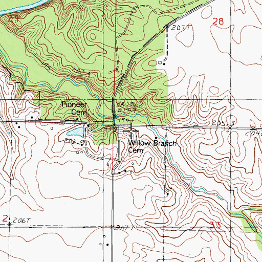 Topographic Map of Willow Branch Cemetery, IL