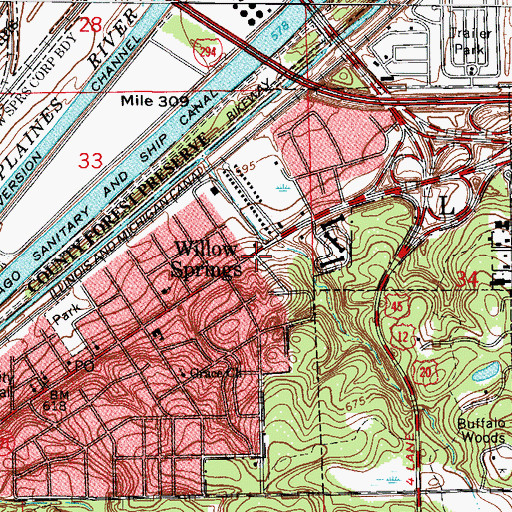 Topographic Map of Willow Springs, IL