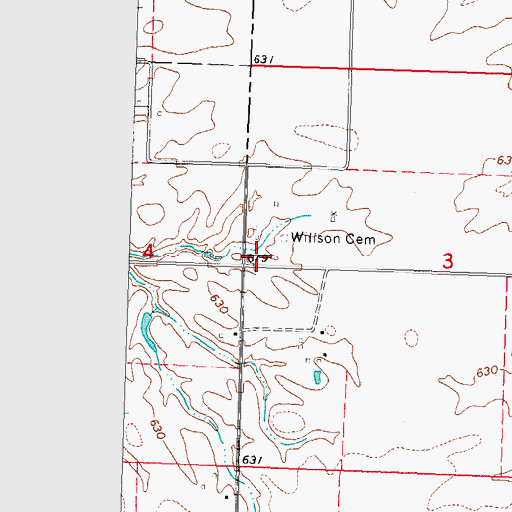 Topographic Map of Willson Cemetery, IL