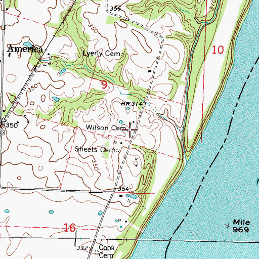 Topographic Map of Wilson Cemetery, IL