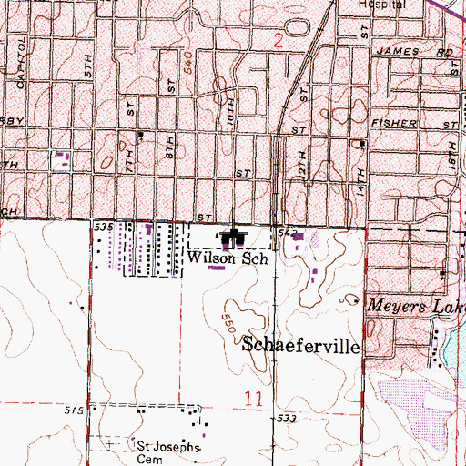 Topographic Map of Wilson Intermediate School, IL