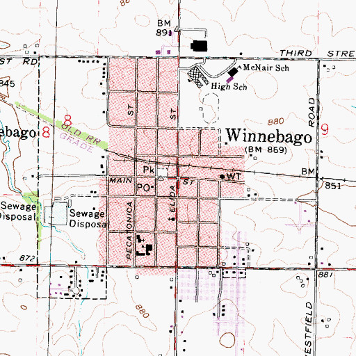 Topographic Map of Winnebago, IL