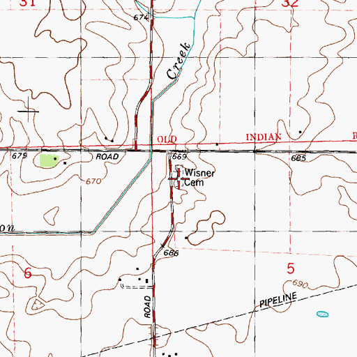 Topographic Map of Wisner Cemetery, IL