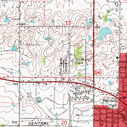 Topographic Map of Wolf Creek Primitive Baptist Church Cemetery, IL