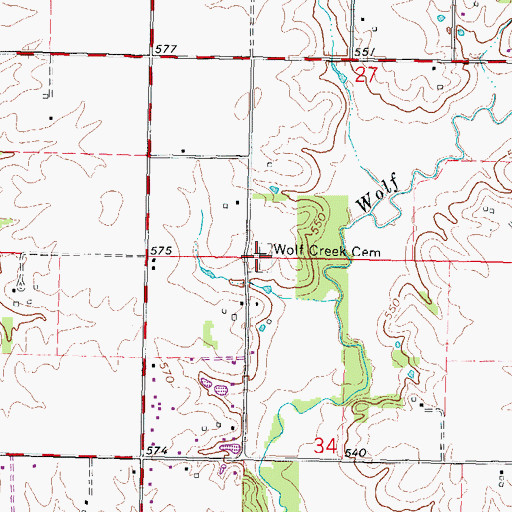 Topographic Map of Wolf Creek Cemetery, IL