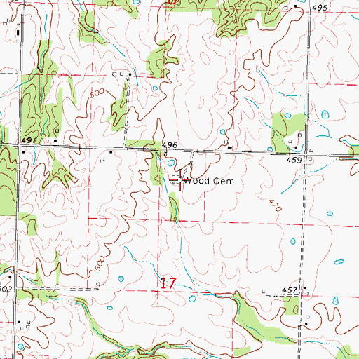 Topographic Map of Wood Cemetery, IL