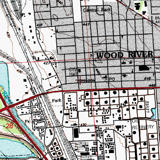Topographic Map of Wood River, IL