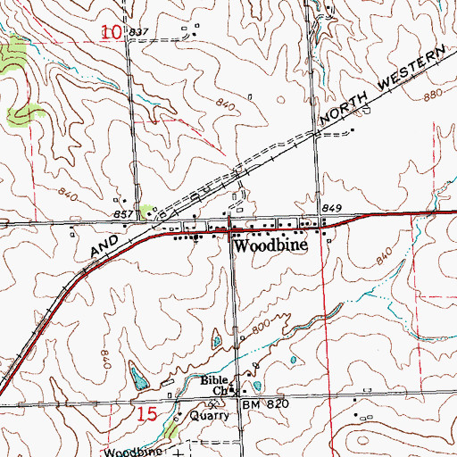 Topographic Map of Woodbine, IL