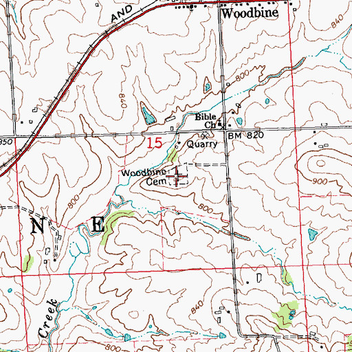 Topographic Map of Woodbine Cemetery, IL