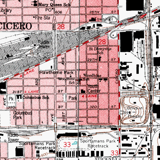 Topographic Map of Woodbine Elementary School, IL