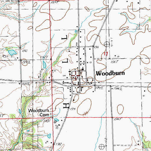 Topographic Map of Woodburn, IL