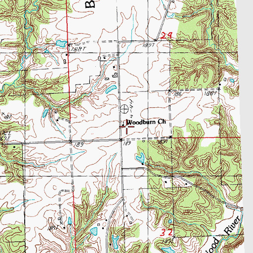 Topographic Map of Woodburn Church, IL