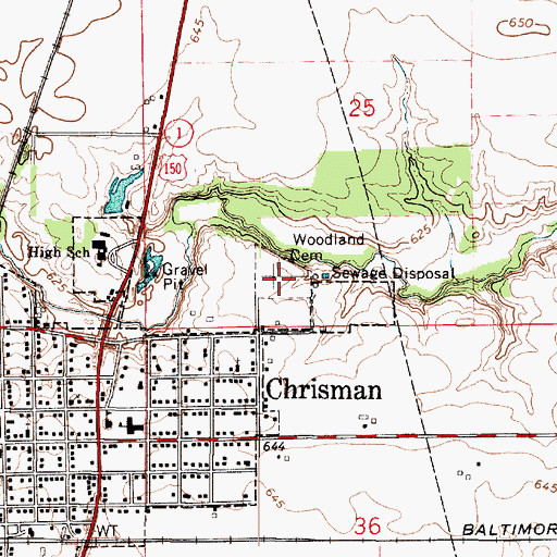 Topographic Map of Woodland Cemetery, IL