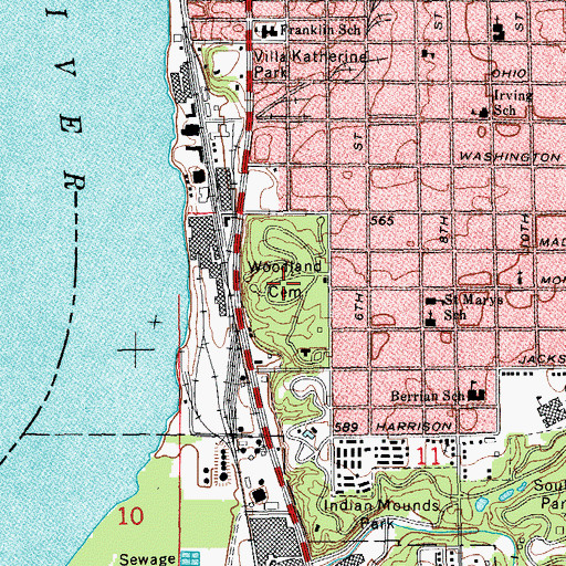 Topographic Map of Woodland Cemetery, IL