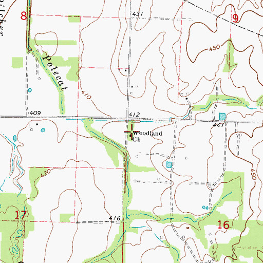 Topographic Map of Woodland Church, IL