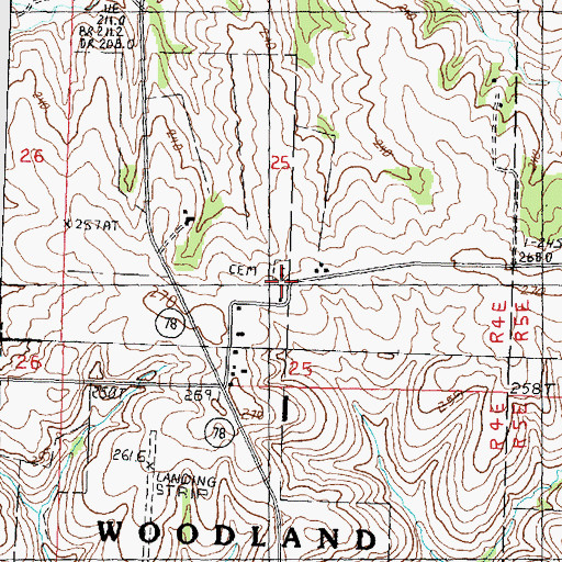 Topographic Map of Woodland Church, IL