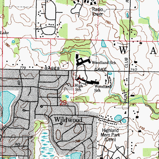 Topographic Map of Woodland Middle School, IL