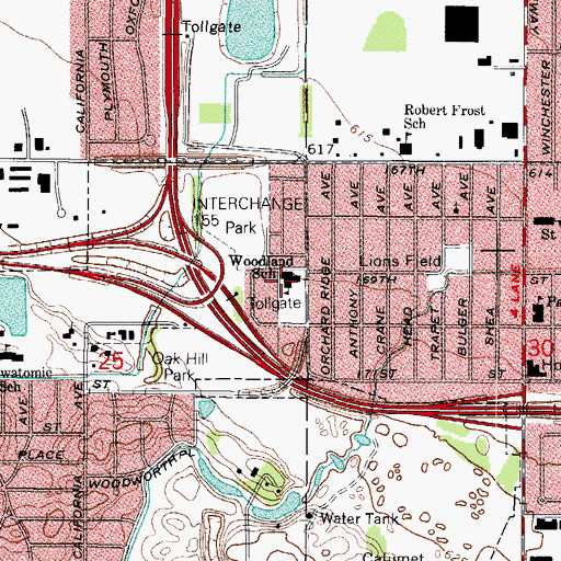 Topographic Map of Woodland School, IL