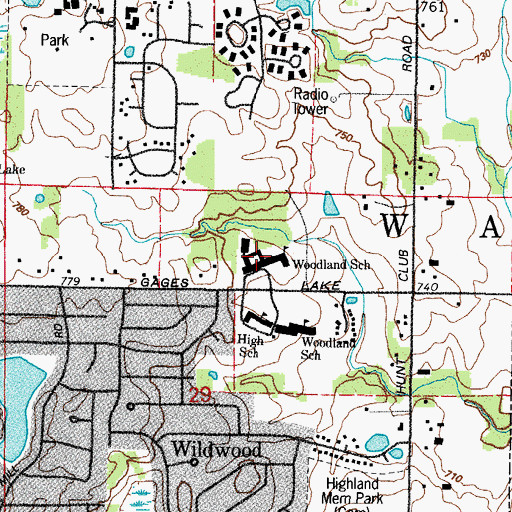 Topographic Map of Woodland Primary School, IL