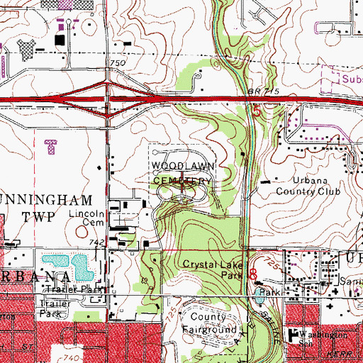 Topographic Map of Woodlawn Cemetery, IL