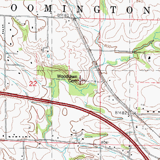 Topographic Map of Woodlawn Cemetery, IL