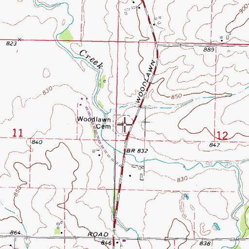 Topographic Map of Woodlawn Cemetery, IL
