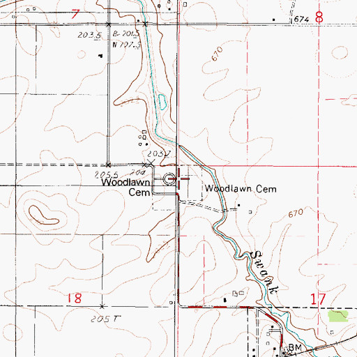 Topographic Map of Woodlawn Cemetery, IL
