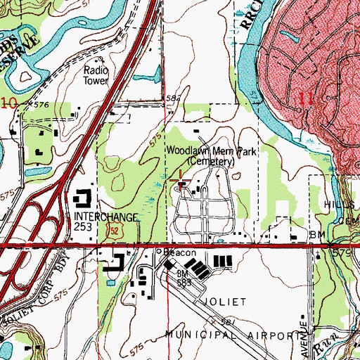 Topographic Map of Woodlawn Memorial Park I, IL