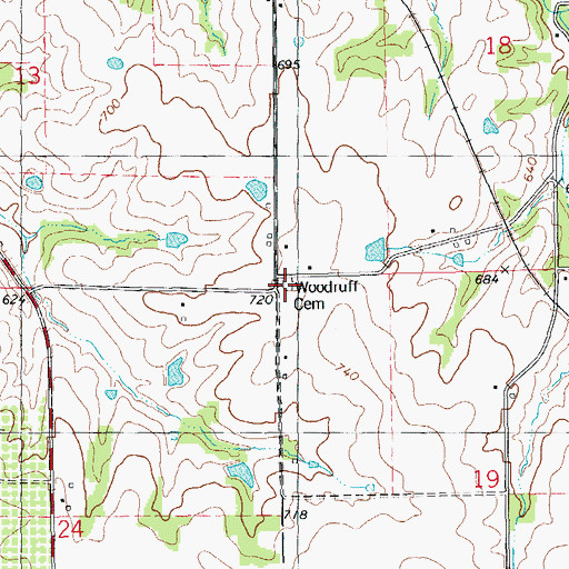Topographic Map of Woodruff Cemetery, IL