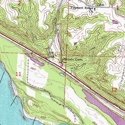 Topographic Map of Woods Cemetery, IL