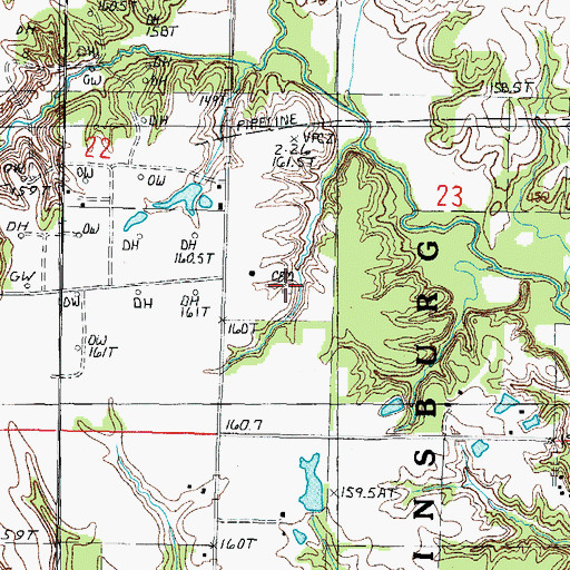Topographic Map of Woods Cemetery, IL