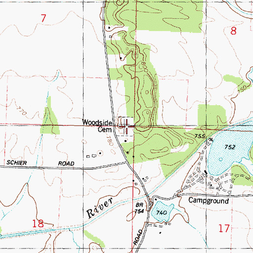 Topographic Map of Woodside Cemetery, IL