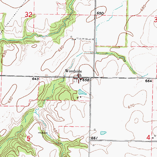 Topographic Map of Woodside Church, IL