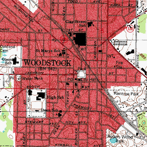 Topographic Map of Woodstock, IL