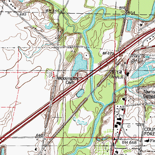 Topographic Map of Woolington Cemetery, IL