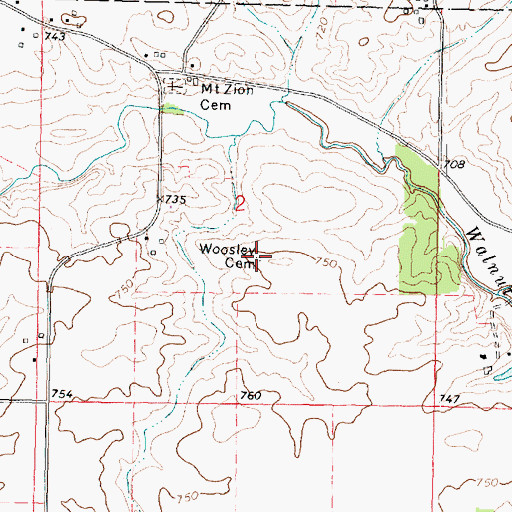 Topographic Map of Woosley Cemetery, IL