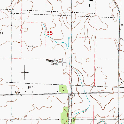 Topographic Map of Worsley Cemetery, IL