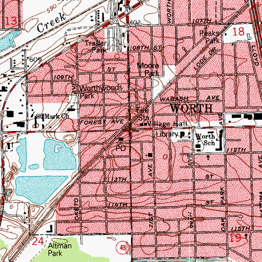 Topographic Map of Worth, IL