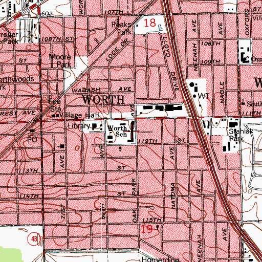 Topographic Map of Worth Elementary School, IL