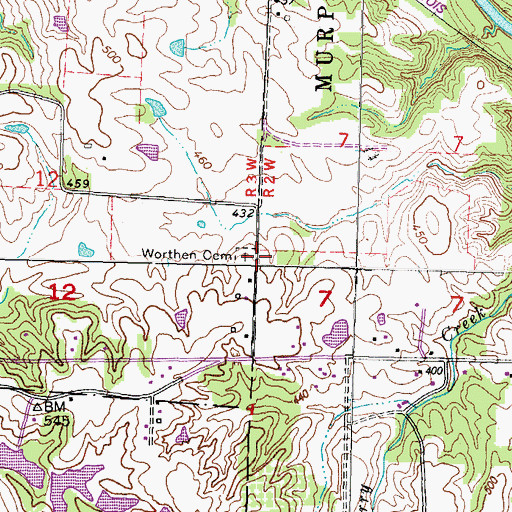 Topographic Map of Worthen Cemetery, IL