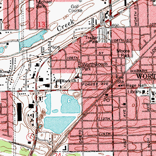 Topographic Map of Worthwood School, IL