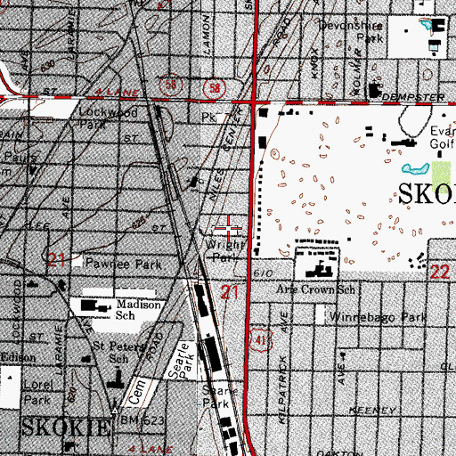 Topographic Map of Wright Park, IL