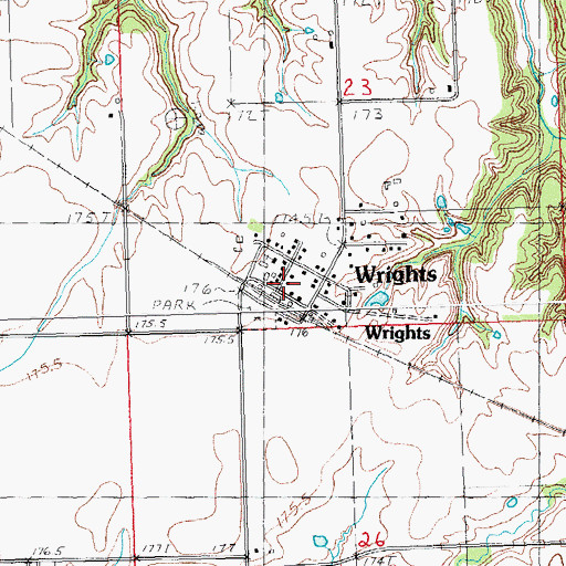 Topographic Map of Wrights, IL
