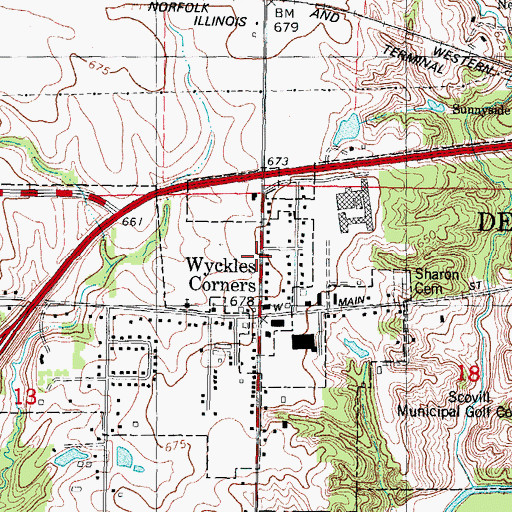 Topographic Map of Wyckles Corners, IL