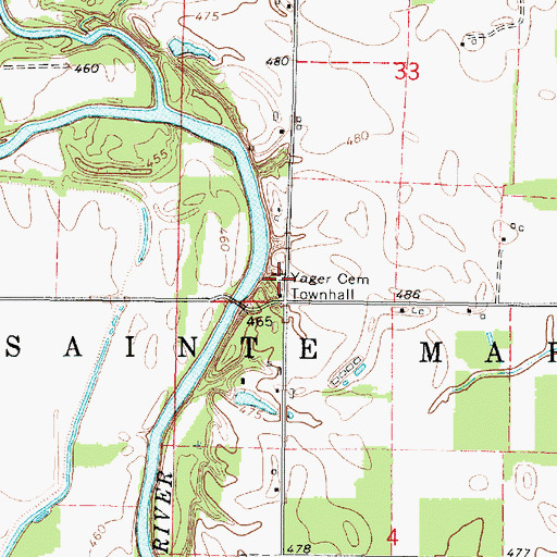 Topographic Map of Yager Cemetery, IL